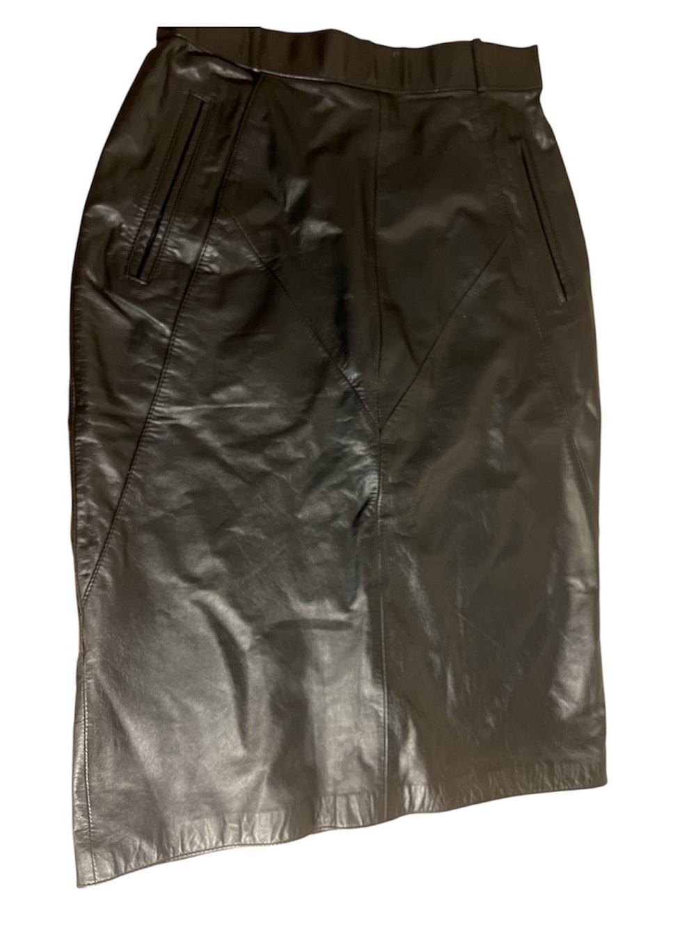 Black Leather Pencil Skirt with Pockets Size 8